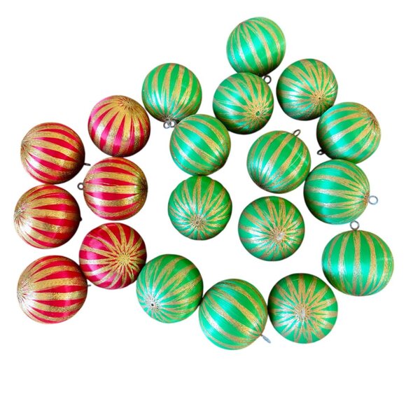 VTG Christmas Spun satin Ornaments Gold Metallic Thread Woven Throughout 21 - Picture 1 of 4